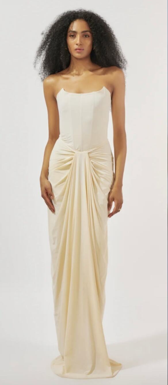 Deme by Gabriella | Pearl Gown in Off White Strapless Jersey Corset Maxi XL